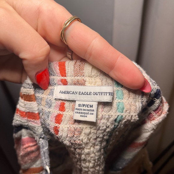 AEO Striped Linen Style Romper with Pockets & Cutout in Front - Picture 5 of 5